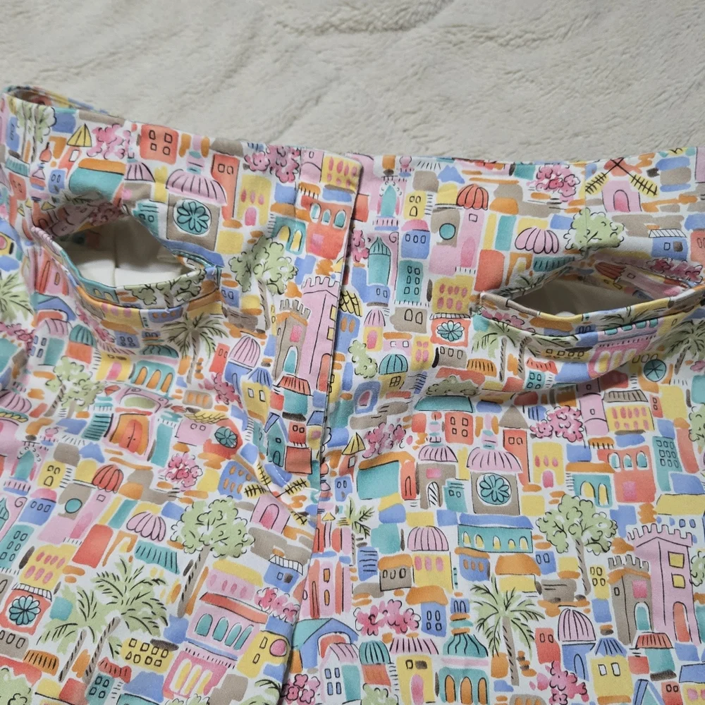 Talbots Italian Coastal Beach Print Crop Ankle Pants Stretch Colorful 10 P - Picture 4 of 16